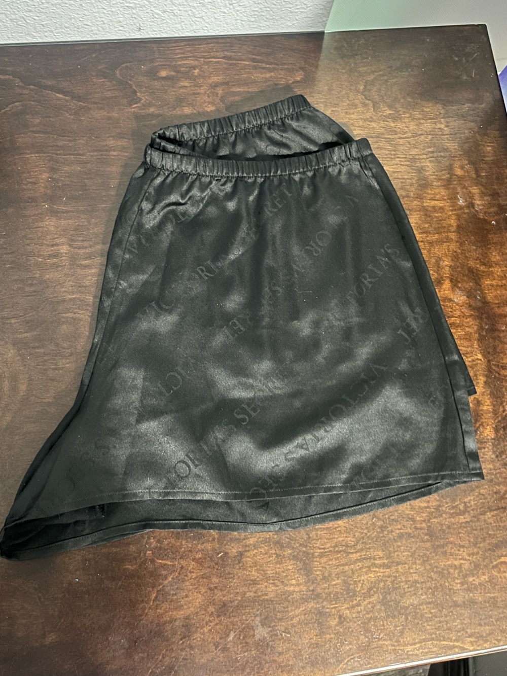 Victoria's Secret Black Satin Skater Skirt with Tonal Logo
